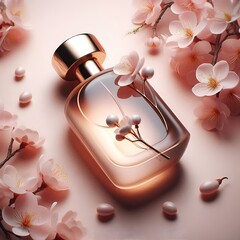 perfume bottle and flowers