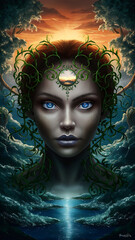 She has mesmerizing blue eyes.