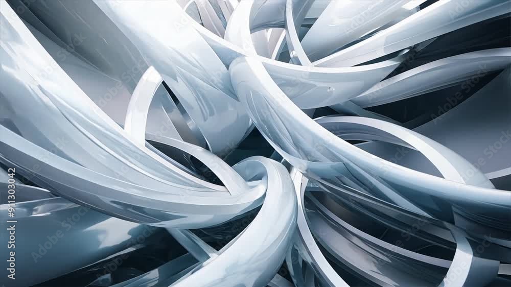 Poster intertwined shapes and lines, creating a sense of movement and depth