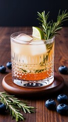Fototapeta premium Highquality closeup photograph of a cocktail placed with lemon decorate beautiful background Generated by Ai