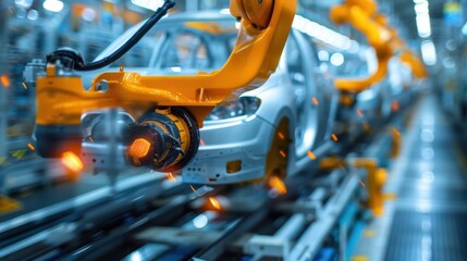 Fototapeta premium Automotive Assembly Line with Robot Arm