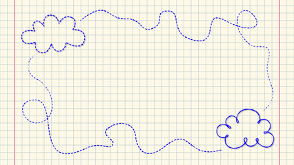 clouds on notebook sheet template,blue hand drawn clouds and lines on paper, schoo and baby shower design element