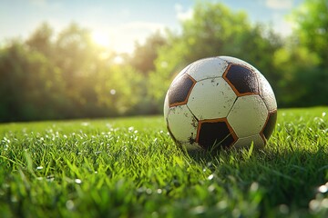 Obraz premium Classic Black and White Soccer Ball on Lush Green Field