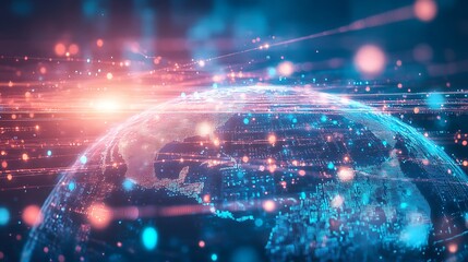 Fototapeta premium Futuristic Data Network with Glowing Nodes and Lines Over a Digital Globe