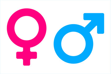 Male and Female gender symbols. Gender symbol on white background. Vector  gender collection, flat simple design illustration. Perfect for web and app interfaces, presentations, infographics