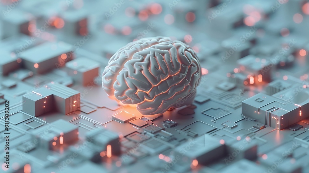 Aufkleber futuristic concept of artificial intelligence represented by a brain on a circuit board, symbolizing
