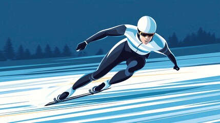 Dynamic speed skating illustration showcasing an athlete in motion on ice, highlighting skill and athleticism.