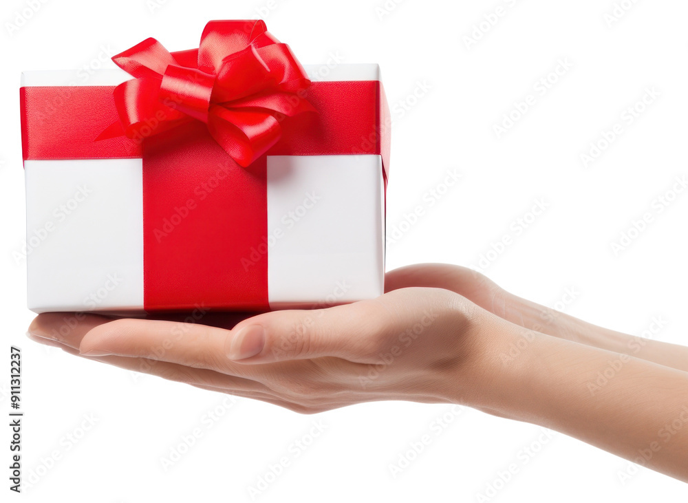 Poster png gift box holding hand.