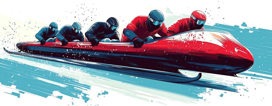 A thrilling bobsled team races down the ice, showcasing speed and teamwork in an exhilarating winter sport.