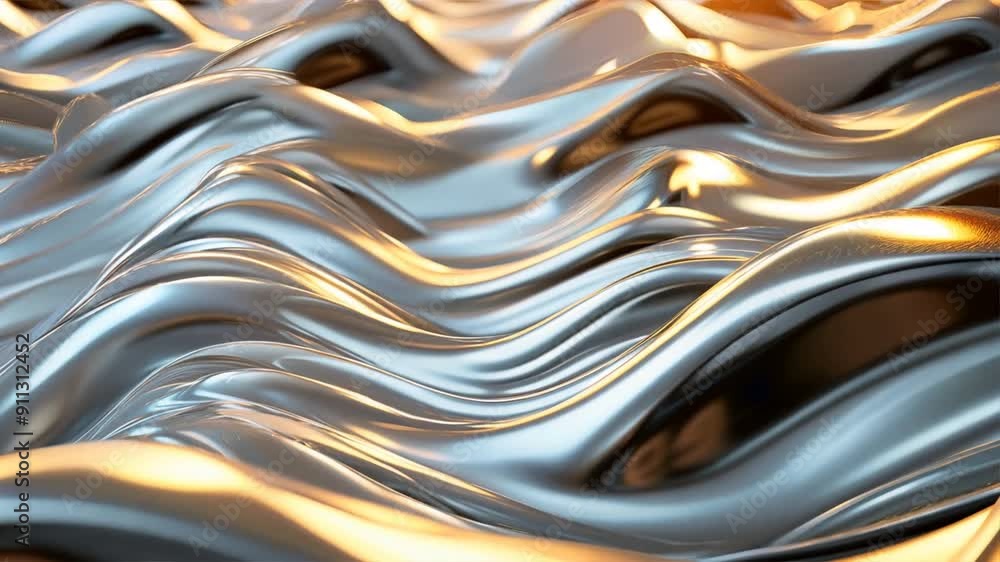Poster waveforms with a metallic sheen and light reflections, symbolizing advanced technology.