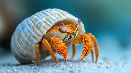 Closeup of a hermit crab on a tropical beach