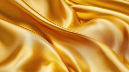 Yellow silk satin fabric with a luxurious sheen, gracefully draped, creating a golden backdrop