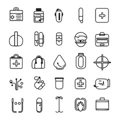 set of icons for web and mobile , modern hand drawing graphics medical elements for business isolated vector illustration on white background