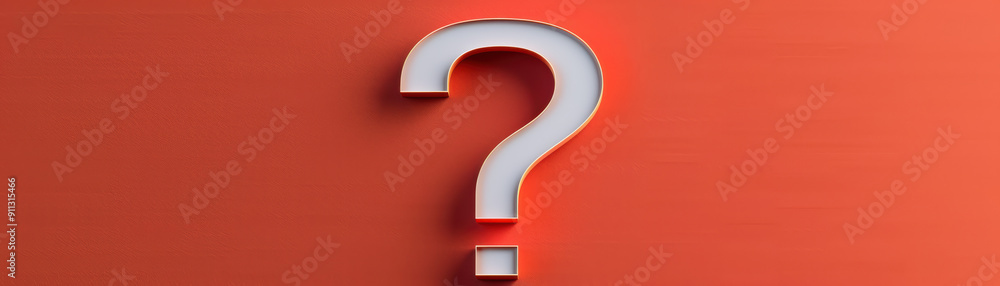 Poster Abstract white  question mark with red background and shadow effect. Conceptual image symbolizing inquiry, doubt, or curiosity.