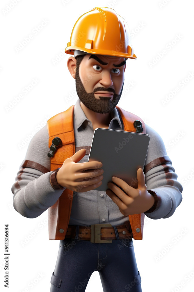 Poster png computer portrait holding hardhat.