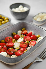 Close-up view of caprese salad