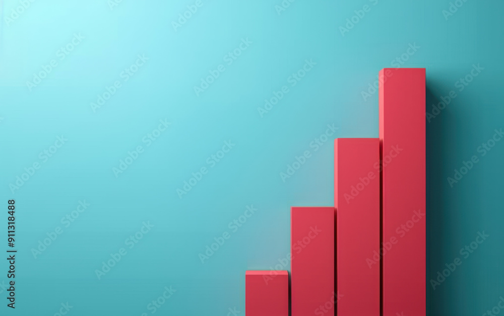 Poster minimalist bar chart with red blocks on blue gradient background. perfect for business, finance, and