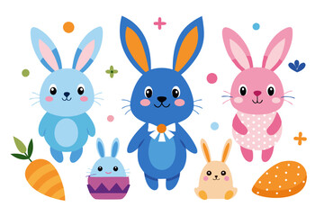 Cute Rabbit Designs in Various Styles: Vector Illustration and Silhouettes on White Background