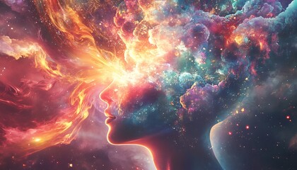 Exploding Mind Concept with Swirling Dreams and Imagination Elements