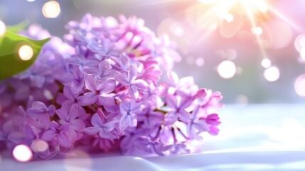   A group of vibrant purples atop a white table bathed in sunlight and adorned with verdant foliage