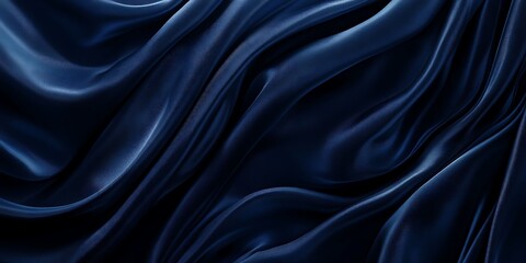 Fototapeta premium Dark blue silk satin. Soft folds. Fabric. Navy blue luxury background. Elegant background with space for design. Soft wavy folds. Navy Blue Silk Satin Background with Elegant Waves. 