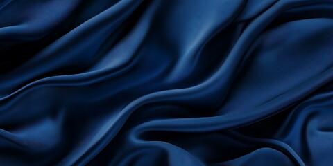  Dark blue silk satin. Soft folds. Fabric. Navy blue luxury background.  Elegant background with space for design. Soft wavy folds. Navy Blue Silk Satin Background with Elegant Waves. 