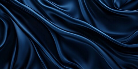 Obraz premium Dark blue silk satin. Soft folds. Fabric. Navy blue luxury background. Elegant background with space for design. Soft wavy folds. Navy Blue Silk Satin Background with Elegant Waves. 