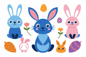 Cute Rabbit Designs in Various Styles: Vector Illustration and Silhouettes on White Background