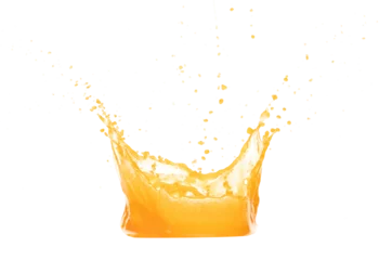 Fototapete Saft Orange Mango Juice pouring and splash as crown water. Orange Mango Juice explode bubble splash in mid air. Orange juice element water. White background isolated photography  © Jade