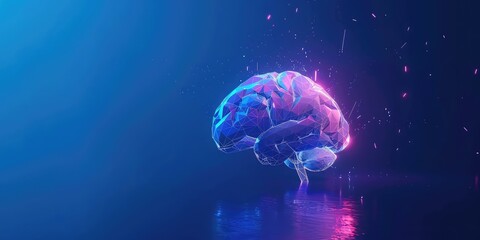 Obraz premium Futuristic shiny low poly human brain. Ai generation
