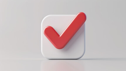  red checkmark icon on a white square background, representing approval, success, or completion in a minimalist style.
