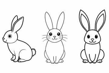 Cute Rabbit Designs in Various Styles: Vector Illustration and Silhouettes on White Background