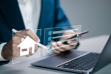 Property analysis and checklist for real estate business management concept. Mortgage loan home and...