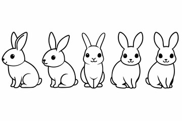 Cute Rabbit Designs in Various Styles: Vector Illustration and Silhouettes on White Background