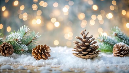 Obraz premium A Winter Wonderland of Pine Cones and Snowflakes: A Cozy Christmas Decor Illustration Generative AI