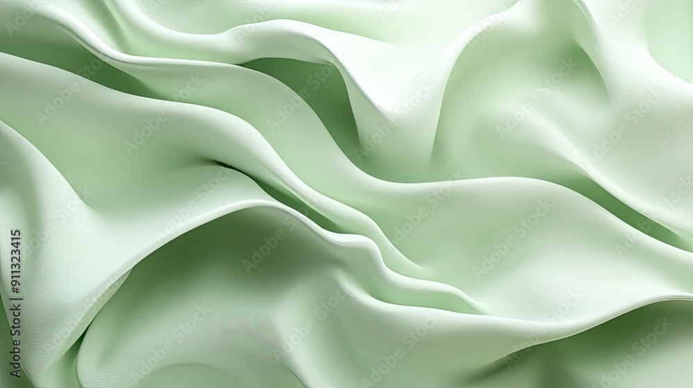 Poster calm 3d light green background with gentle waves and soft shadows, creating a serene and tranquil at