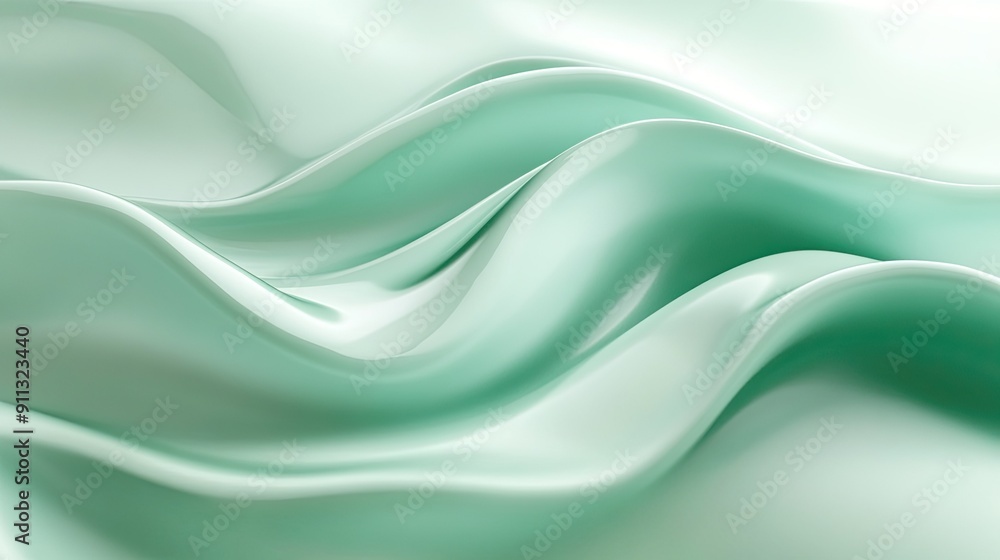 Poster calm 3d light green background with soft waves and gentle shadows, creating a serene and tranquil at