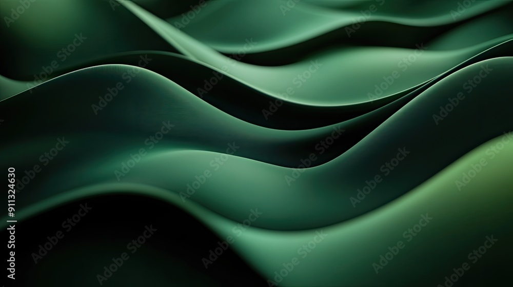 Poster deep 3d dark green background with soft curves and smooth gradients, creating a calming and immersiv