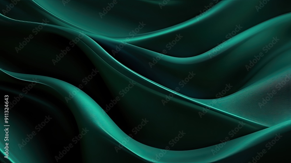 Poster deep 3d dark green background with soft curves and smooth gradients, creating a calming and immersiv
