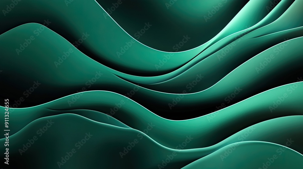 Poster deep 3d dark green background with soft curves and smooth gradients, creating a calming and immersiv