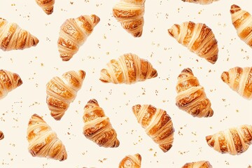 Light cream background with a delicate pattern of tiny croissants and bread slices in light brown, creating a warm, inviting bakery feel