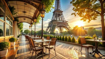 A Cozy Cafe Under the Eiffel Tower's Shadow  AI generated
