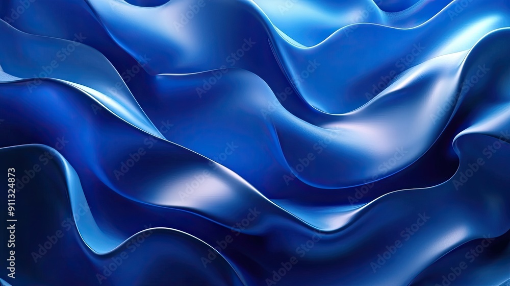 Poster dynamic 3d blue background with flowing waves and gradient lighting, creating a vibrant and energeti