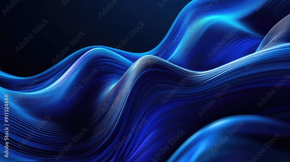 Poster dynamic 3d blue background with flowing lines and gradient lighting, ideal for vibrant and energetic
