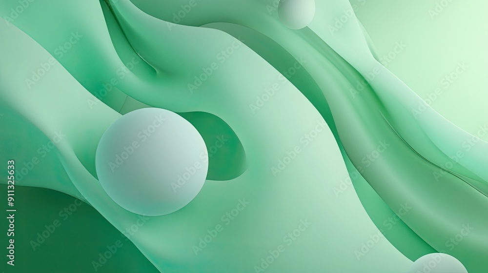 Poster dynamic 3d light green background with abstract shapes and gradient lighting, perfect for energetic 