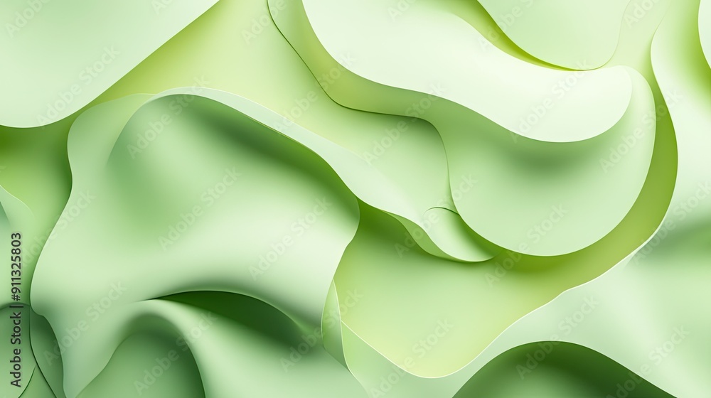 Poster dynamic 3d light green background with overlapping shapes and subtle lighting, ideal for energetic a