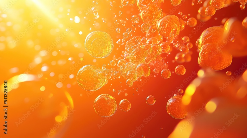 Poster dynamic 3d orange background with abstract shapes and bright highlights, creating an energetic and l