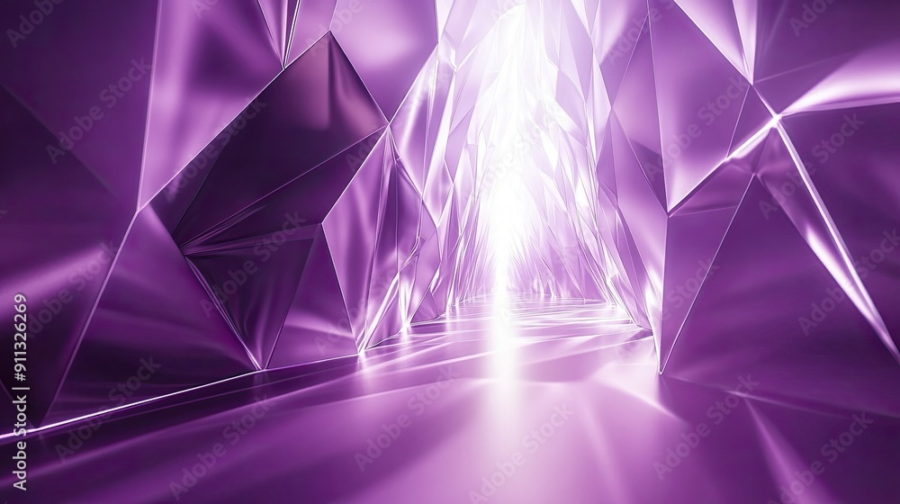 Poster dynamic 3d purple background with geometric patterns and subtle light reflections.