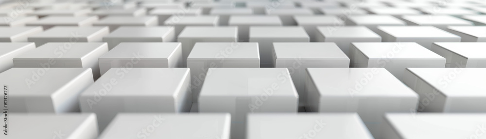 Poster abstract image of a geometric pattern featuring a grid of white cubes arranged in a symmetrical, rep