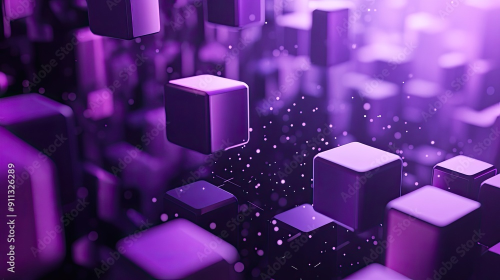 Poster dynamic 3d purple background with geometric patterns and subtle light reflections.